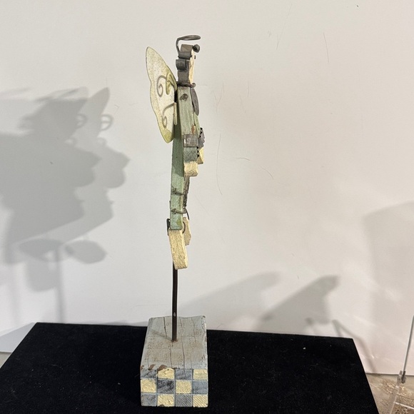 Vintage Whimsical Wooden Angel Figurine with Metal Wings - Picture 2 of 7